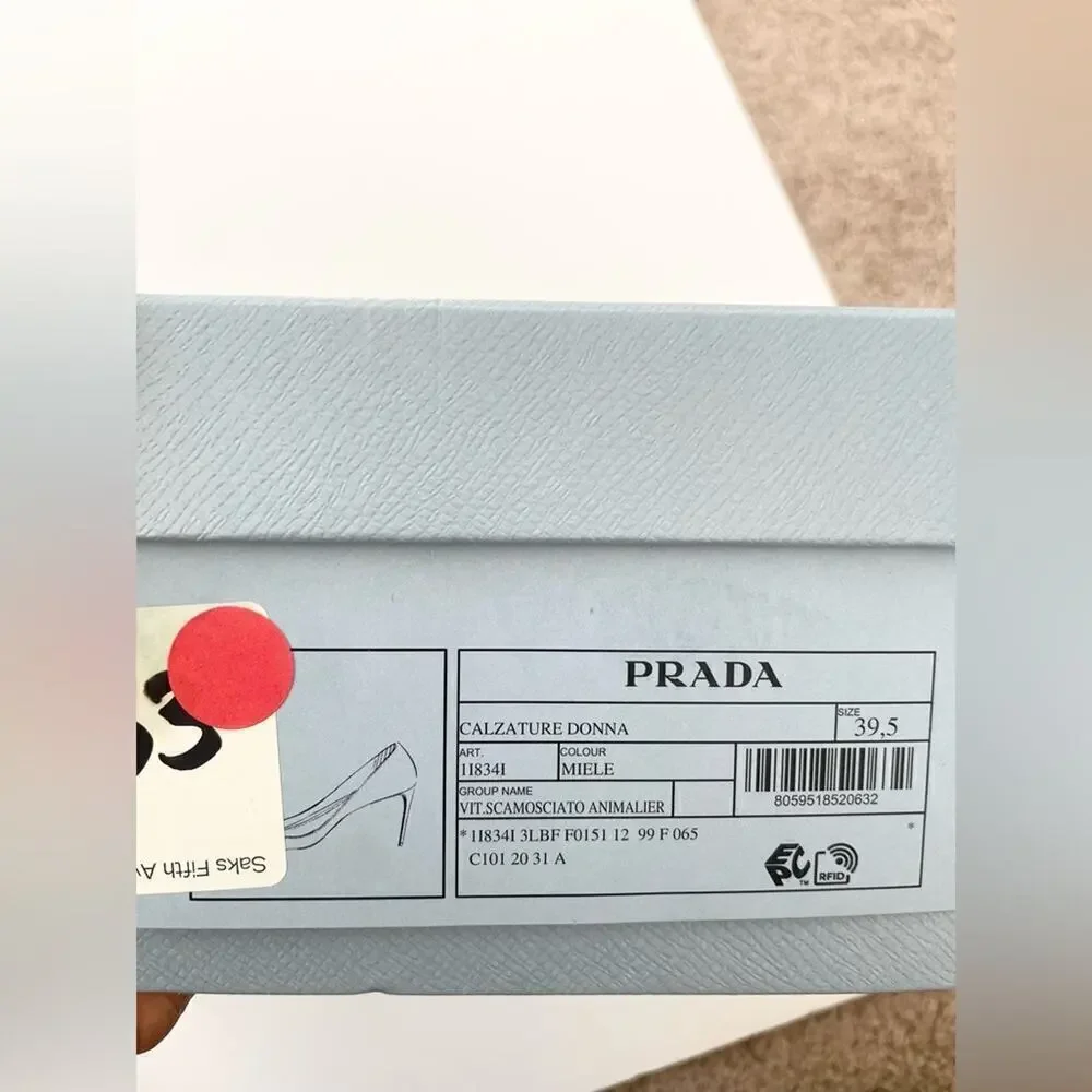 Prada Black Brown leather Calf Hair Leopard Print pointed toe pumps EU 39.5